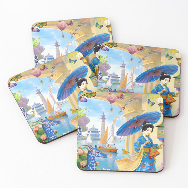 Item preview, Blue giraffe in a Golden Palace chinoiserie designed and sold by SophieClimaArt.