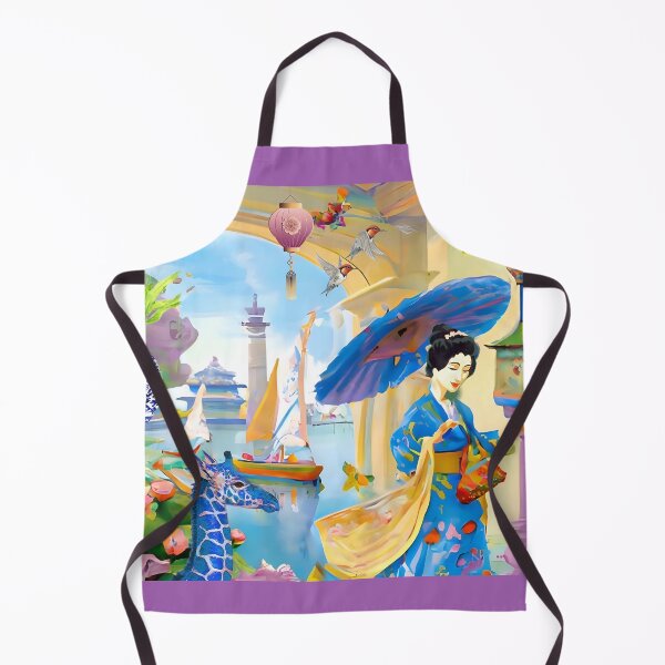 Item preview, Blue giraffe in a Golden Palace chinoiserie designed and sold by SophieClimaArt.