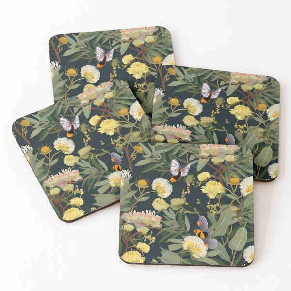 Item preview, Beautiful Native Australian wallpaper for bookcovers and homewares. Floral blooms of wattle and eucalypt leaves with butterflies and insects 5 designed and sold by NatTex.
