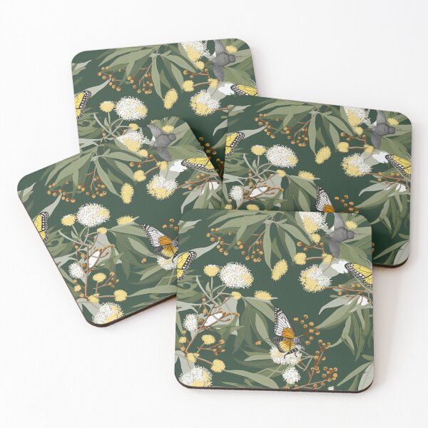 Item preview, Beautiful Native Australian wallpaper for bookcovers and homewares. Floral blooms of wattle and eucalypt leaves with butterflies and insects 6 designed and sold by NatTex.