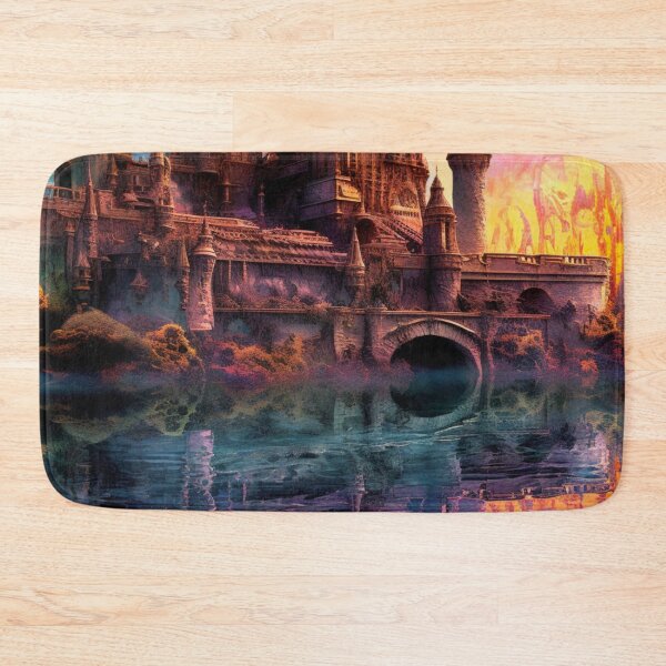 Item preview, Enchanting Neon Castle in a Serene Lake designed and sold by JustArtDesign9.