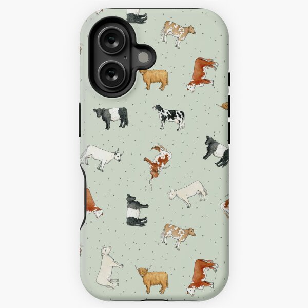 Item preview, Scattered Cattle pattern on spotty willow green background designed and sold by HazelFisher.