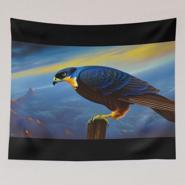Item preview, Blue Peregrine Falcon against Colourful Landscape, impasto, Ai Generated Art  designed and sold by ACC .