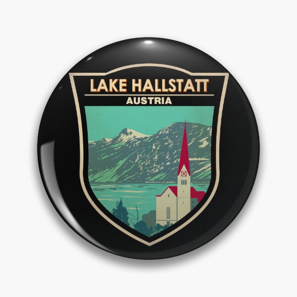 Item preview, Lake Hallstatt Austria Travel Art Badge designed and sold by KrisSidDesigns.