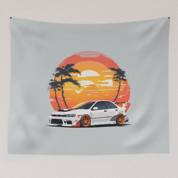 Aperçu de l'œuvre Ai Generated Retro JDM Mitsubishi Lancer Evolution créée et vendue par AiArtMerch.