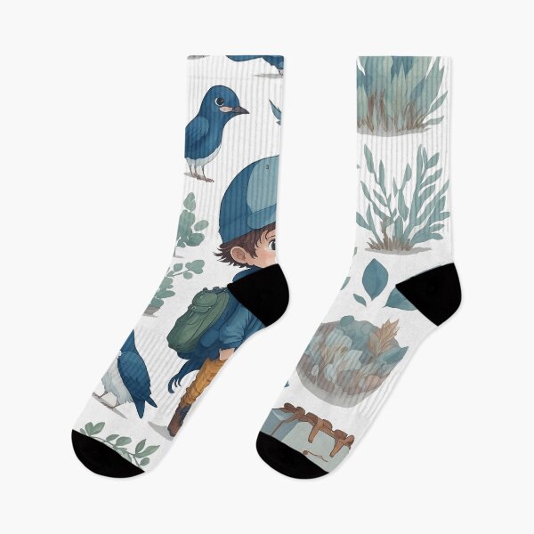 Item preview, little boy with backpack travel in forest designed and sold by pkk1designsart.
