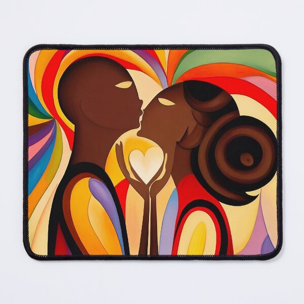 Item preview, Couple looking at each other, holding their unified heart, Colorful background, Modern Art designed and sold by Liapki.