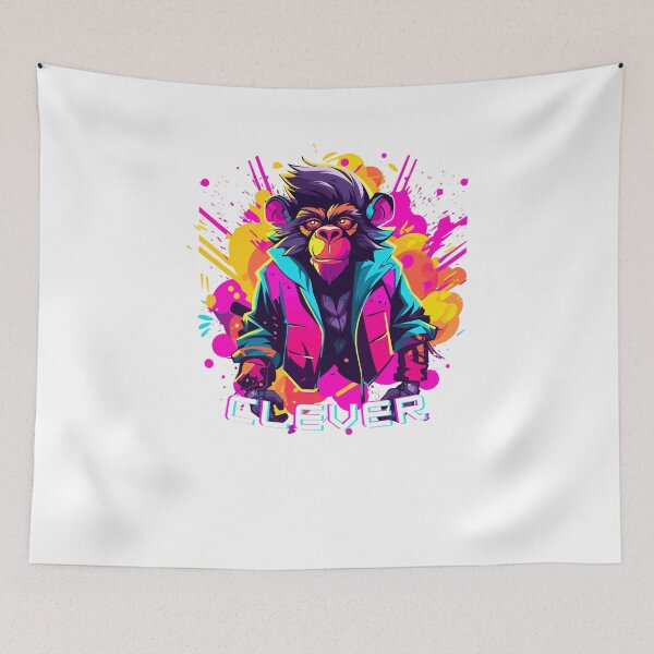 Item preview, Clever Tee: Chimpanzee Synthwave Graffiti Kids T-Shirt Design designed and sold by CozyCanvasCrew.