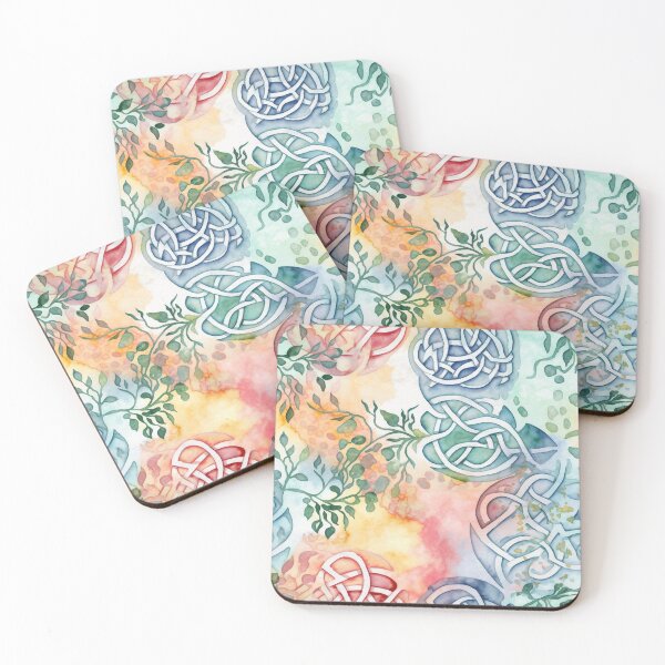 Item preview, "Celtic Harmony" - Whimsical Celtic Knotwork & Foliage Watercolor Design in Pinks and Blues designed and sold by stateofhuman.
