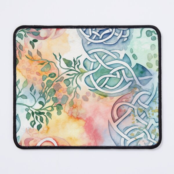 Item preview, "Celtic Harmony" - Whimsical Celtic Knotwork & Foliage Watercolor Design in Pinks and Blues designed and sold by stateofhuman.