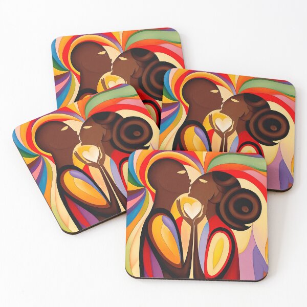 Item preview, Couple looking at each other, holding their unified heart, Colorful background, Modern Art designed and sold by Liapki.