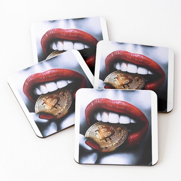Item preview, Seductive Lips: Illustration of Bright Red Lips Biting into a Bitcoin Coin designed and sold by Jhuvel.