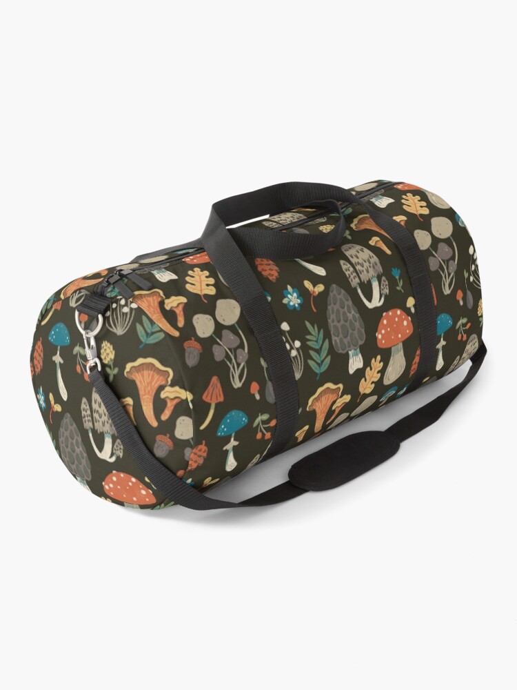 Thumbnail 1 of 3, Duffle Bag, Forest Floor Mushroom repeating pattern designed and sold by CozyPtarmigan.
