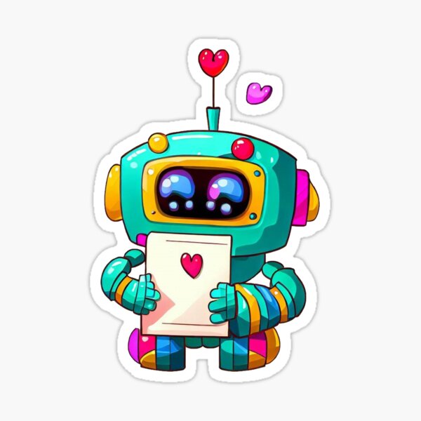 Cute Robot with Love Letter' Sticker