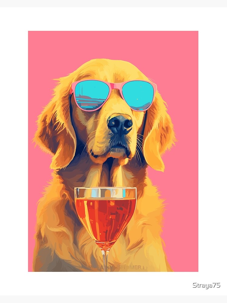 Golden retriever wearing sunglasses Cool cocktail dog Art Board Print
