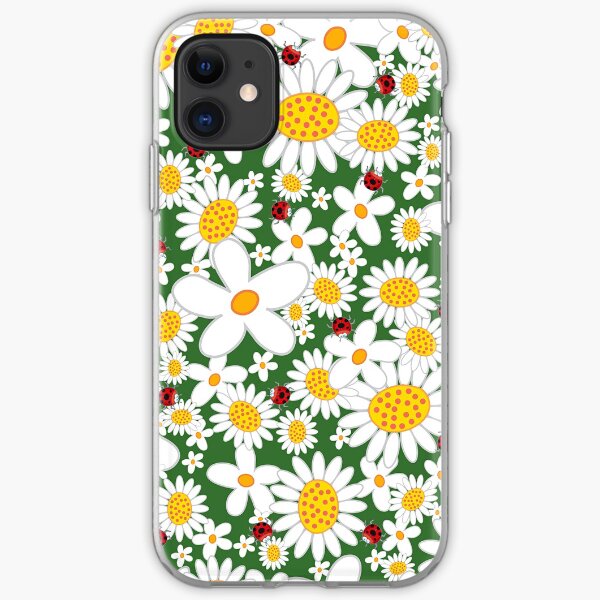 Whimsical Summer White Daisies and Red Ladybugs iPhone Soft Case