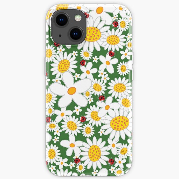 Whimsical Summer White Daisies and Red Ladybugs © fatfatin iPhone Soft Case