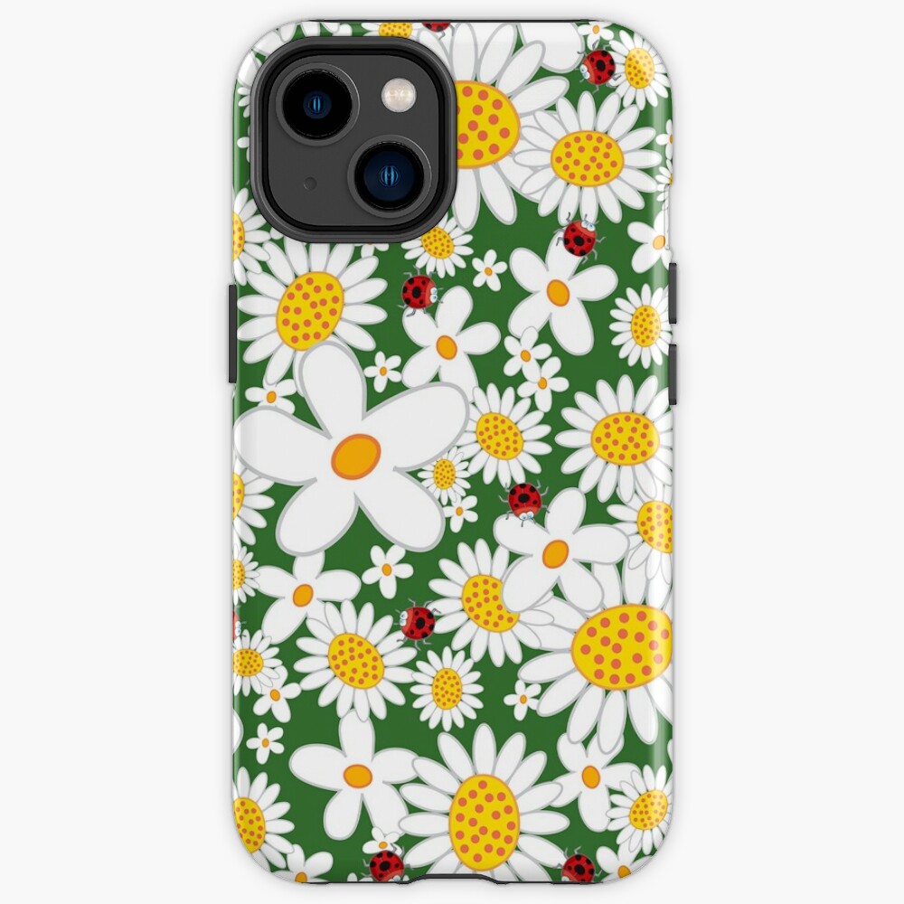 Discover Whimsical Summer White Daisies and Red Ladybugs © fatfatin | iPhone Case