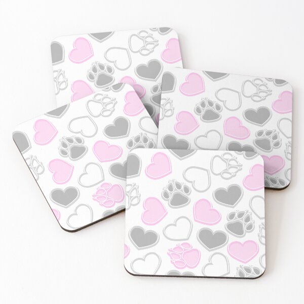 Item preview, White, gray and pink hearts and paws  designed and sold by ReflectedCrafts.