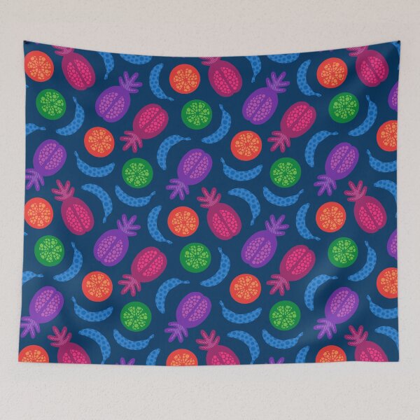 Item preview, TROPICAL FRUITS WITH LOTSA DOTS in Juicy Summer Beach Brights on Deep Blue - UnBlink Studio by Jackie Tahara designed and sold by Jackie Tahara of UnBlink Studio.