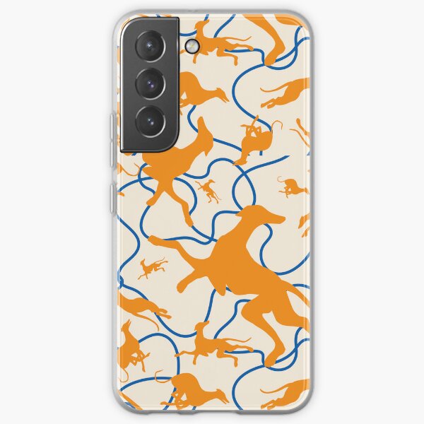 Orange whippet silhouettes frolicking on cream background Samsung Galaxy Soft Case