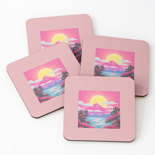 Item preview, Aesthetic Japanese Sunrise Vaporwave Nature Scenery Stickers, Pins, Notebooks, Shirts, Mugs designed and sold by MerikuroCreates.