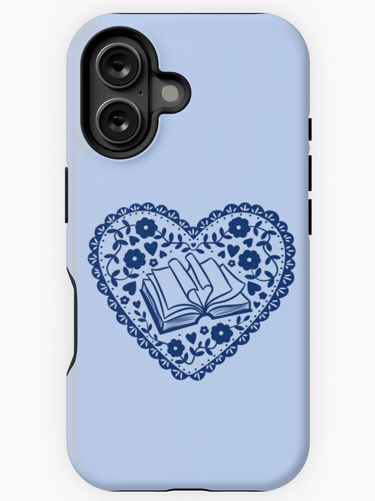 Thumbnail 1 von 4, iPhone-Hülle, blaues Bücherherz designt und verkauft von indiebookster.
