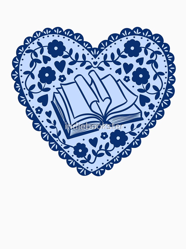 Thumbnail 3 von 3, Baseballshirt mit 3/4-Arm, blaues Bücherherz designt und verkauft von indiebookster.