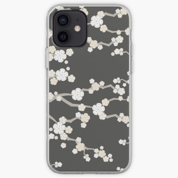 White Oriental Cherry Blossoms On Charcoal | Zen Japanese Sakura Flowers iPhone Soft Case