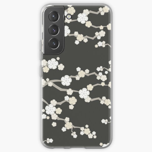 White Oriental Cherry Blossoms On Charcoal | Zen Japanese Sakura Flowers © fatfatin  Samsung Galaxy Soft Case