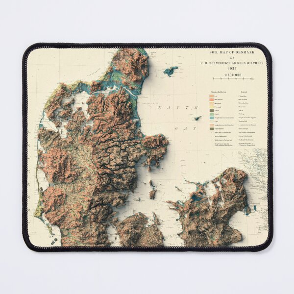 Item preview, 1935 Denmark Shaded Relief Map 3D digitally-rendered designed and sold by ThinkAboutMaps.