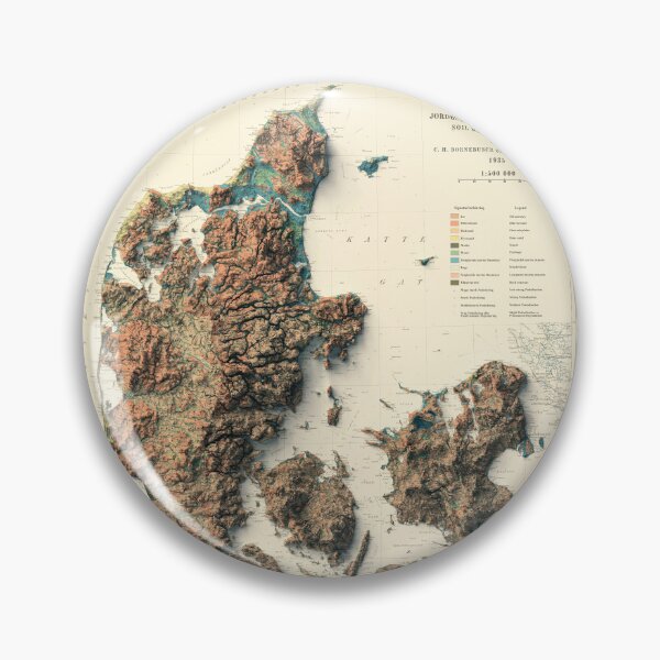 Item preview, 1935 Denmark Shaded Relief Map 3D digitally-rendered designed and sold by ThinkAboutMaps.
