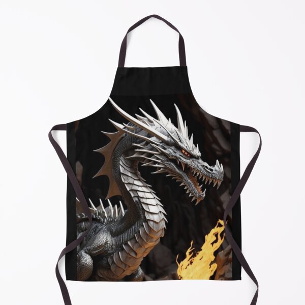 Item preview, Snarling, silver, sharped toothed dragon at the mouth of a fire cave designed and sold by DWeyers.