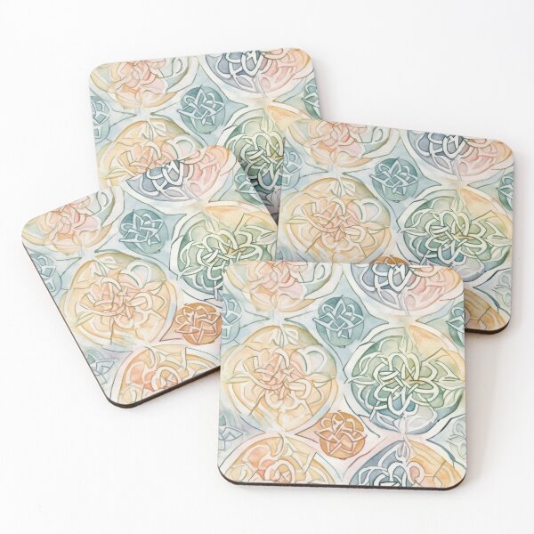 Item preview, "Celtic Illusion" - 3D-Effect Celtic Knotwork Watercolor Pattern in Light Pastel Orange and Green designed and sold by stateofhuman.