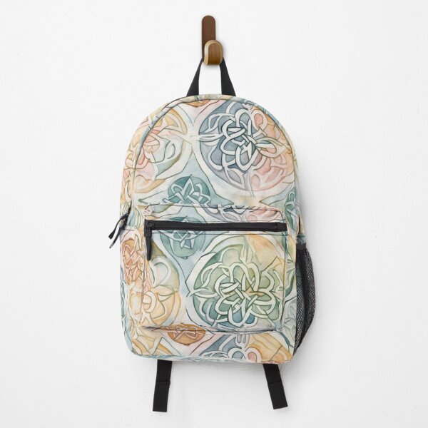Item preview, "Celtic Illusion" - 3D-Effect Celtic Knotwork Watercolor Pattern in Light Pastel Orange and Green designed and sold by stateofhuman.