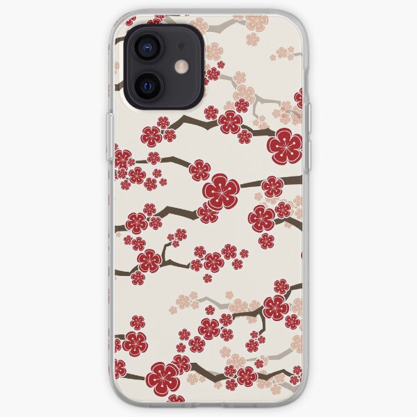 Red Oriental Cherry Blossoms On Ivory | Zen Japanese Sakura Flowers iPhone Soft Case