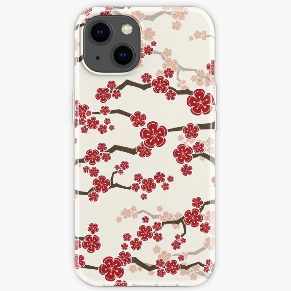 Red Oriental Cherry Blossoms On Ivory | Zen Japanese Sakura Flowers © fatfatin  iPhone Soft Case