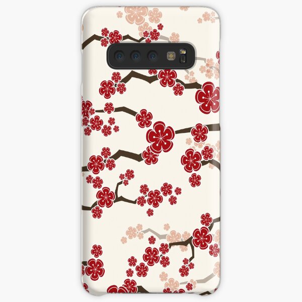 Red Oriental Cherry Blossoms On Ivory | Zen Japanese Sakura Flowers Samsung Galaxy Snap Case