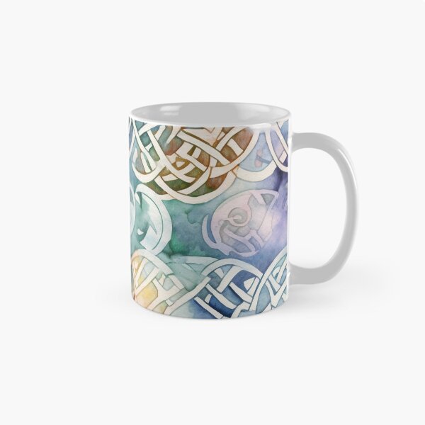 Item preview, "Celestial Knotwork" - Heavenly Celtic Knotwork Pattern Against a Watercolor Sky of Purple, Green, Pink, and Orange designed and sold by stateofhuman.