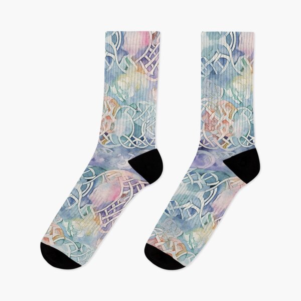 Item preview, "Celestial Knotwork" - Heavenly Celtic Knotwork Pattern Against a Watercolor Sky of Purple, Green, Pink, and Orange designed and sold by stateofhuman.