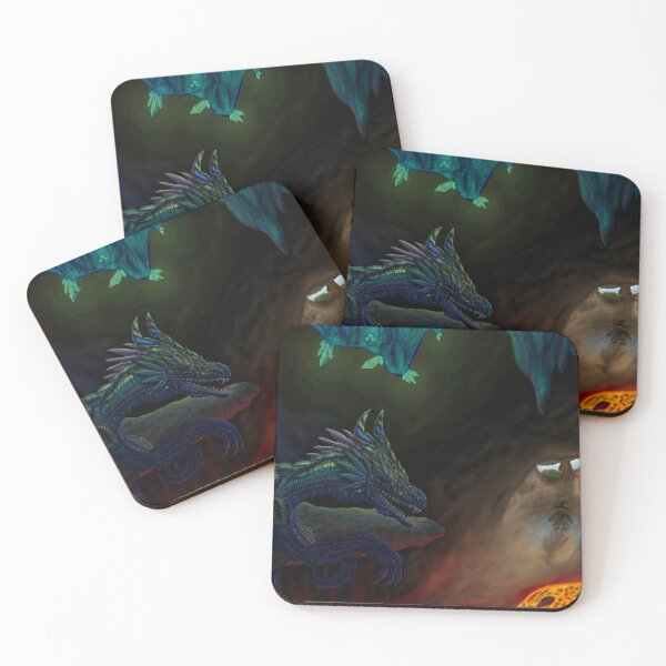 Item preview, Cool Color Dragon Sleeps in Lava Cave with Glowing Crystals While Black Mage Prepare to Attack designed and sold by Strings & Wings.