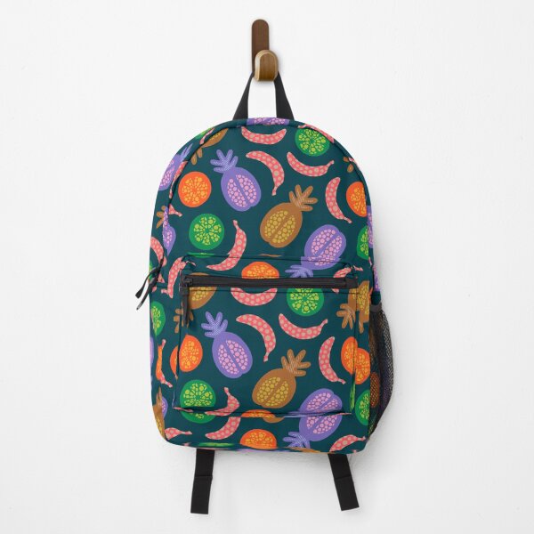 Item preview, TROPICAL FRUITS WITH LOTSA DOTS in Earthy Brights on Dark Teal - UnBlink Studio by Jackie Tahara designed and sold by Jackie Tahara of UnBlink Studio.