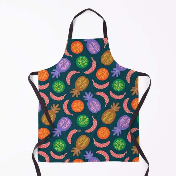 Item preview, TROPICAL FRUITS WITH LOTSA DOTS in Earthy Brights on Dark Teal - UnBlink Studio by Jackie Tahara designed and sold by Jackie Tahara of UnBlink Studio.