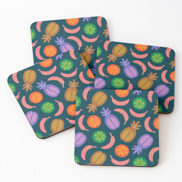 Item preview, TROPICAL FRUITS WITH LOTSA DOTS in Earthy Brights on Dark Teal - UnBlink Studio by Jackie Tahara designed and sold by Jackie Tahara of UnBlink Studio.