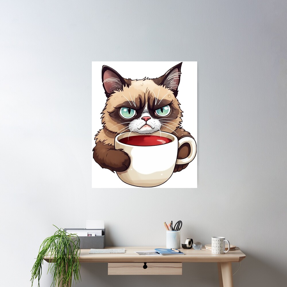 I Dont Like Morning People Funny Angry Cat Drink Coffee Meme Retro