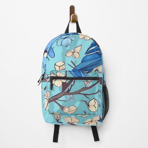 Artikelvorschau, Bluejay-Muster mit weißen und blauen Blumen entworfen und verkauft von SweetWhiskers.