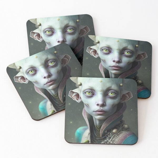 Item preview, Light Green and Purple Alien Female with Rose Ears, Chartreuse Eyes in a Teal and Maroon Robe with a High Collar designed and sold by LovelaceVisuals.