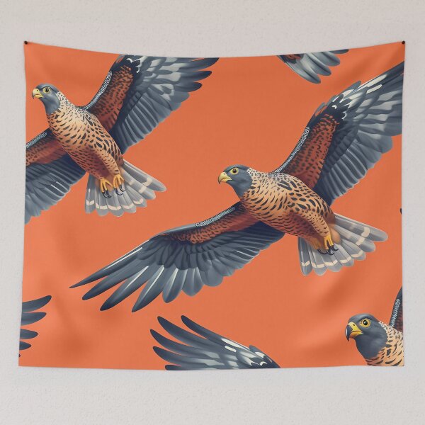 Item preview, Sparrow hawk on orange background  designed and sold by SweetWhiskers.
