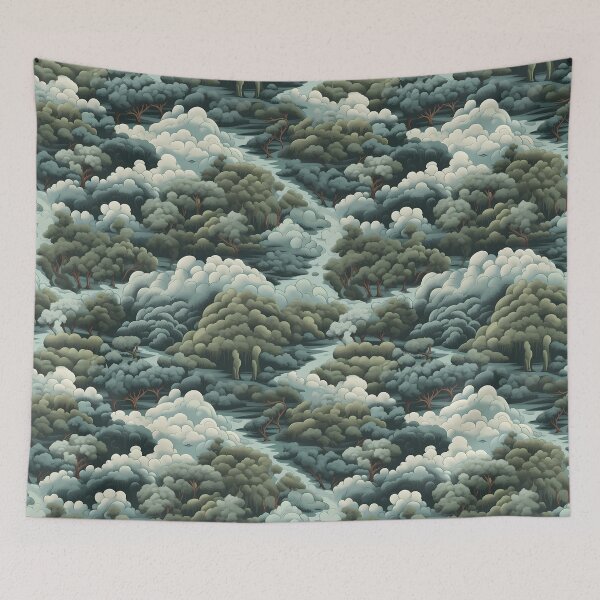 Item preview, Chinese Mural Landscape - Atmospheric Woodland Imagery designed and sold by TileTango.