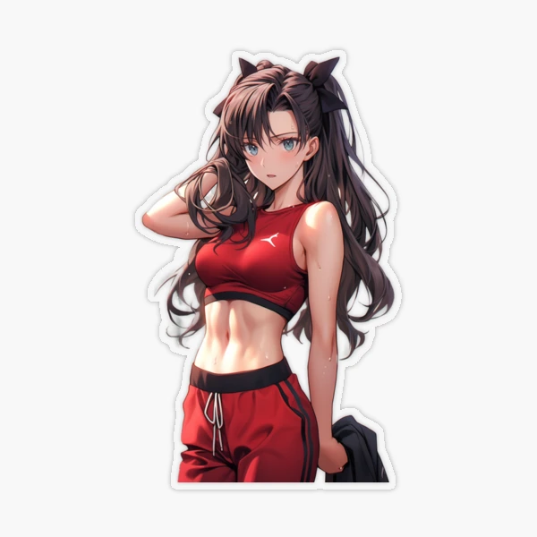 Rin Tohsaka from Fate Stay/Night wearing a sports bra, sexy cute anime  girl Sticker for Sale by Hawaii-Kawaii